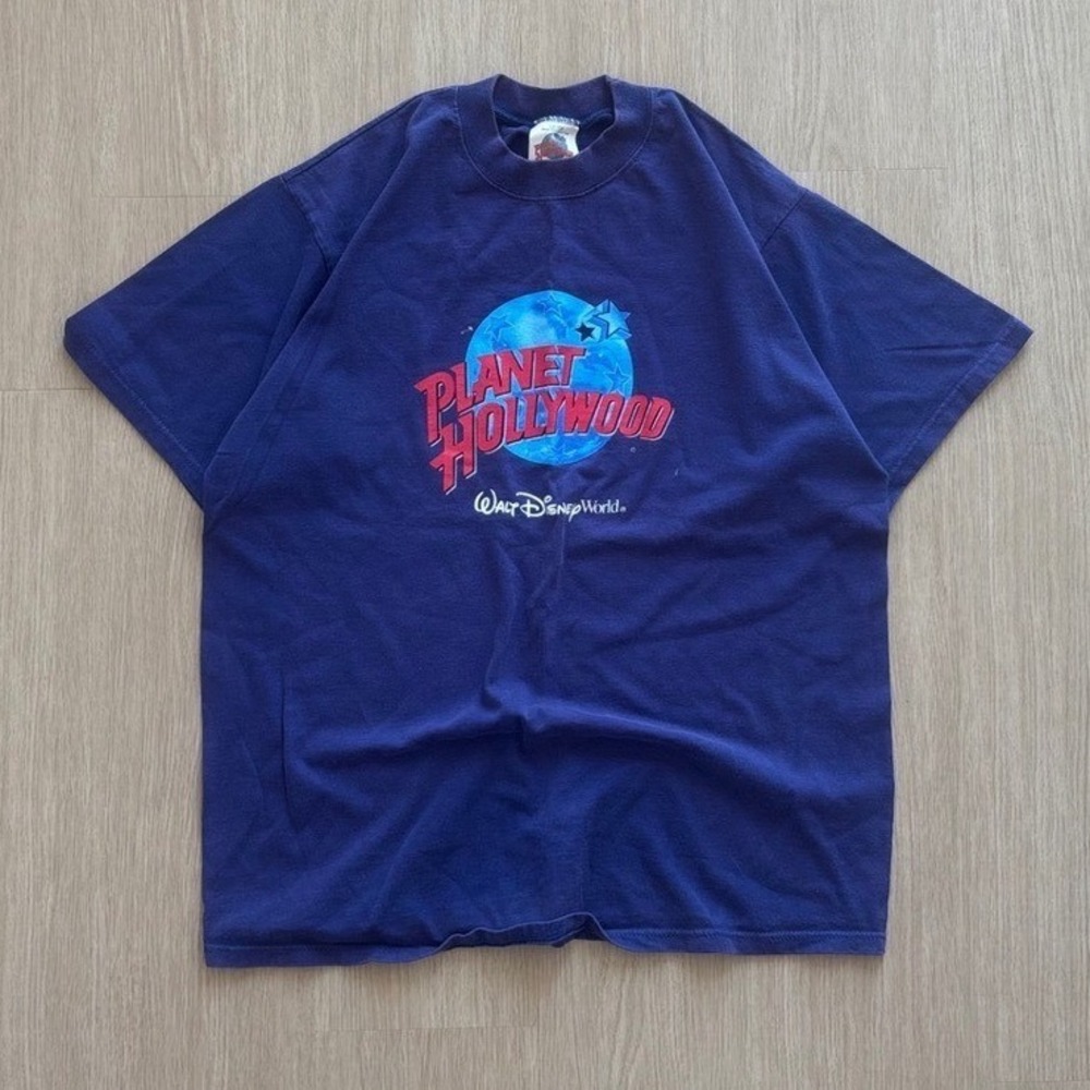 Vintage Planet Hollywood Walt Disney World T Shirt Navy Blue Made in USA Large